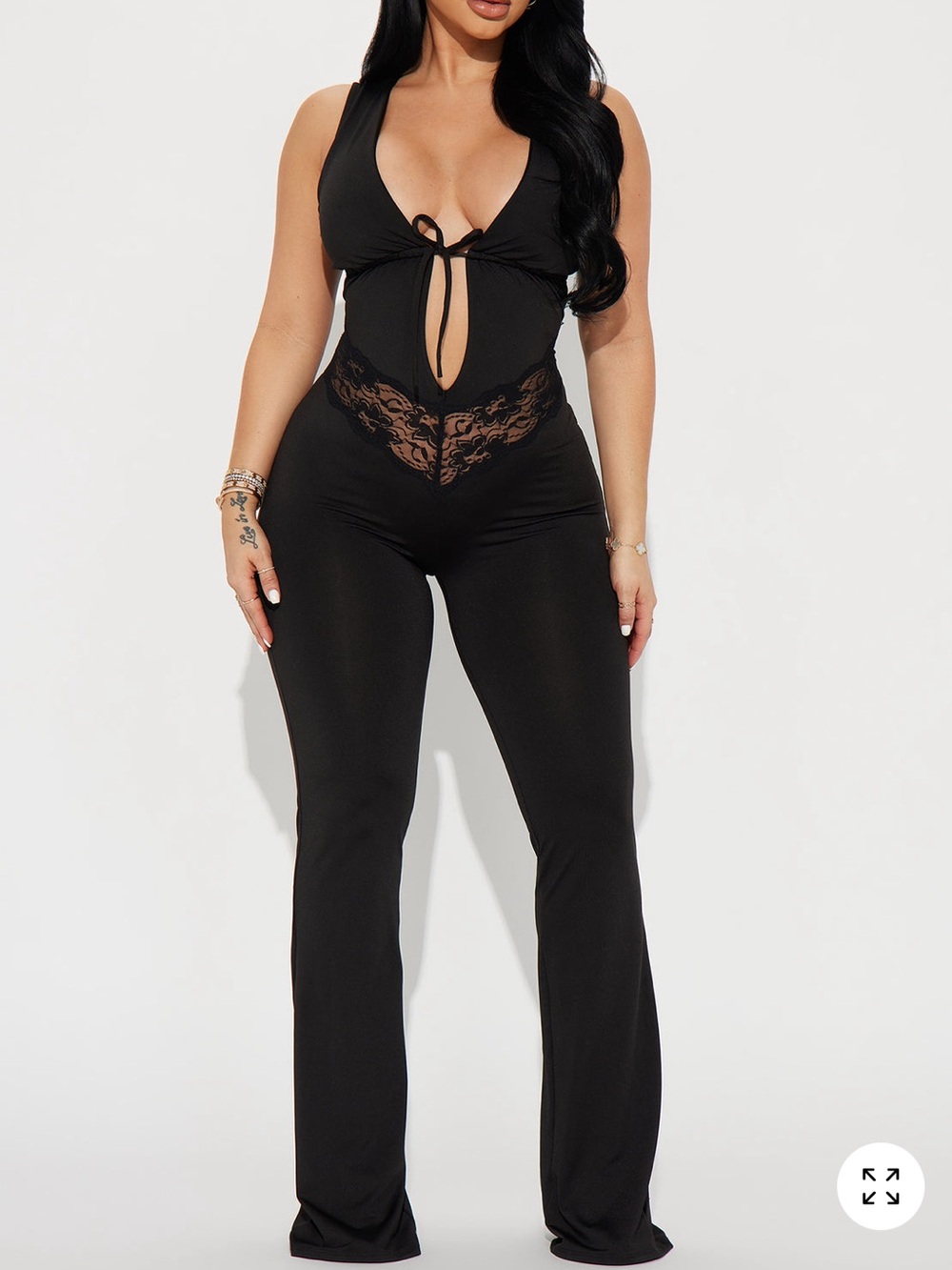 NWOT Fashion Nova Black Sleeveless Lacey Tie Jumpsuit